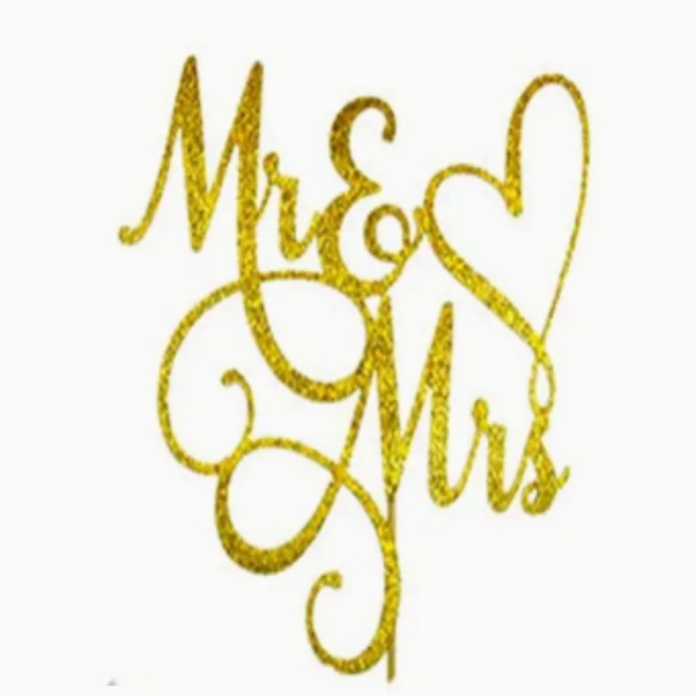 B184-NEW Mr & Mrs Gold Cake Topper